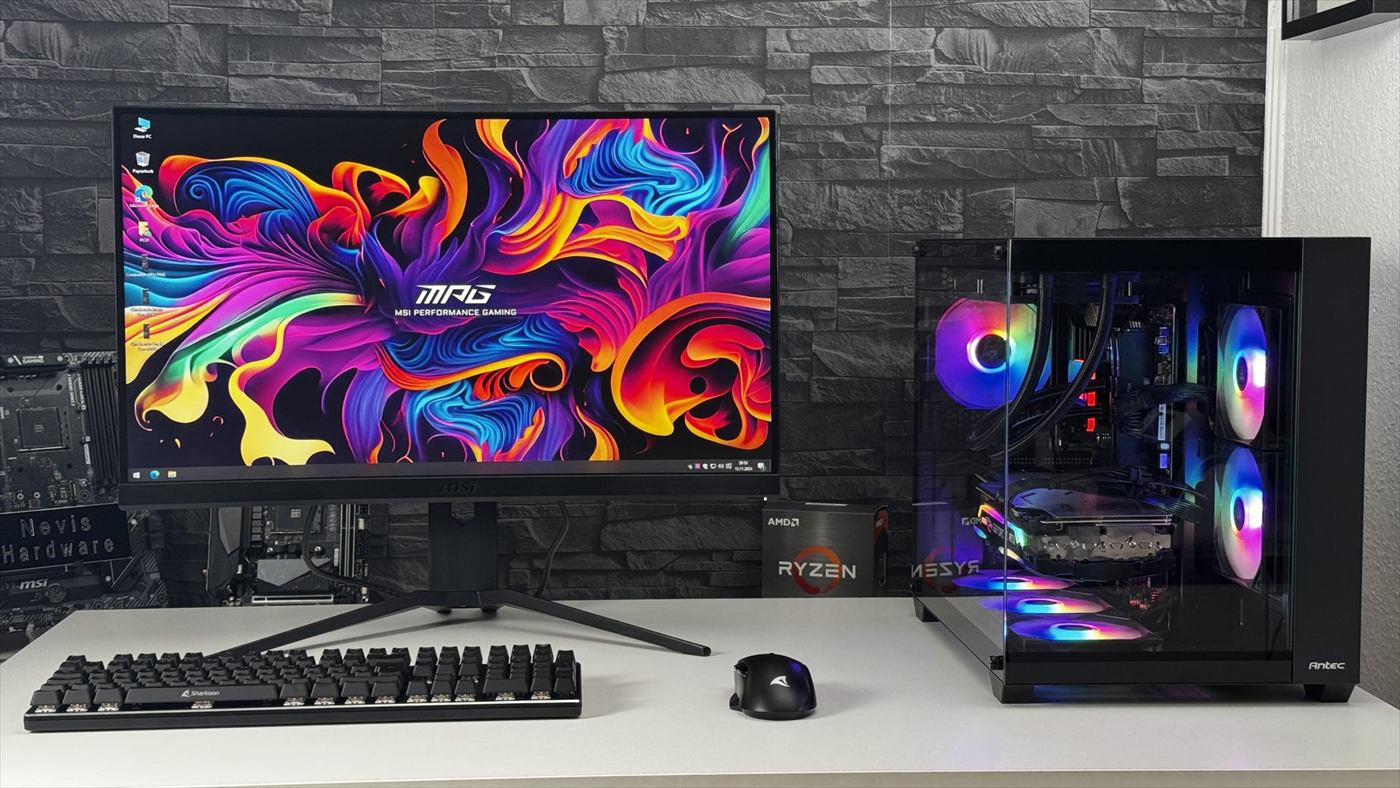 Fertiger Gaming-PC vor dem NevisHardware Hintergrund